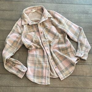 Beachlunchlounge Pink and Gray Plaid Shirt XS